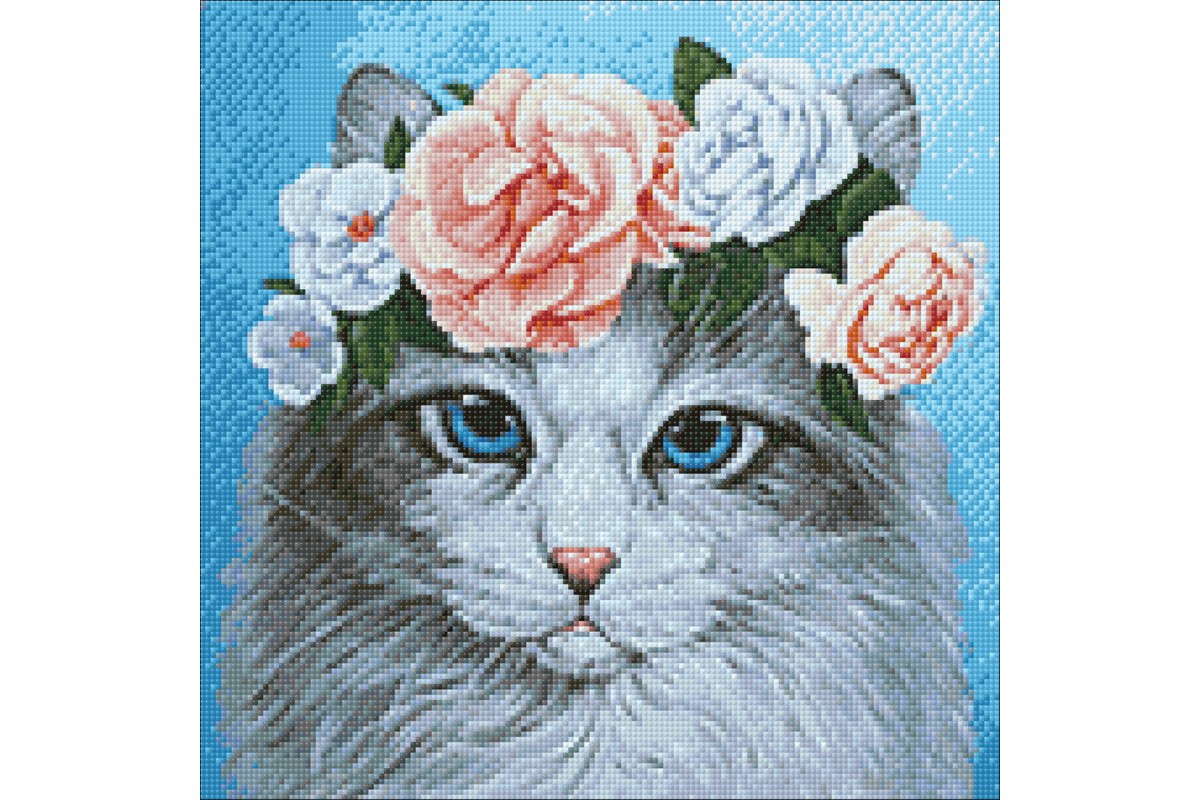 WIZARDI - ART WD2464  CAT IN FLOWERS
